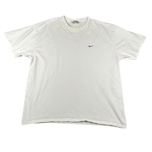 VTG 2002 Nike Mens XXL White Mini Swoosh Basic Cotton T-Shirt Short Sleeves Crew - Picture 1 of 10